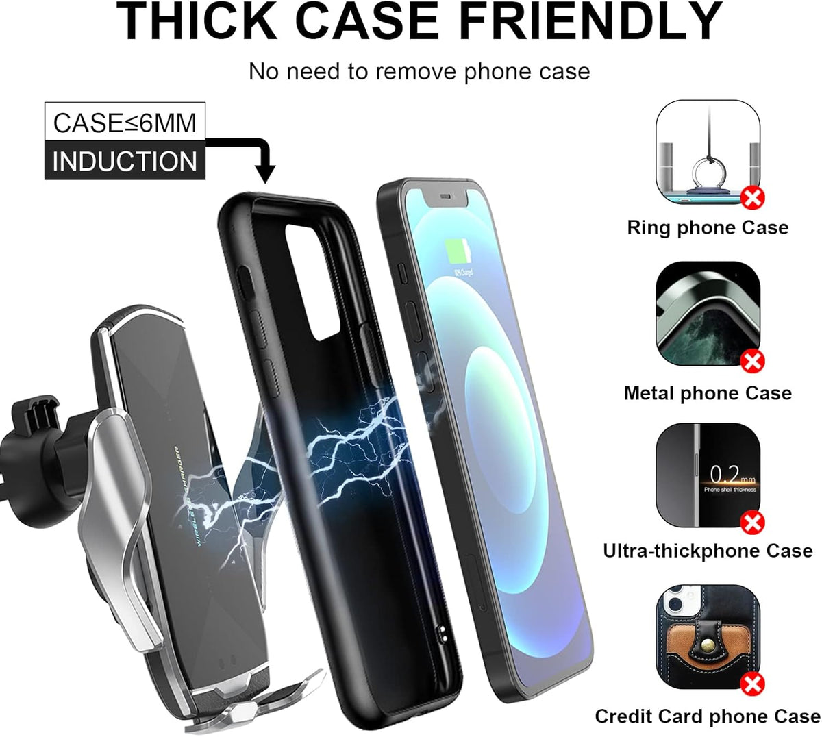 Car Phone Mount, Auto-Clamping Smart Sensor 10W Qi Fast Charging Holder for iPhone 12/12 Pro Max/Samsung S20, 4.7-6.7