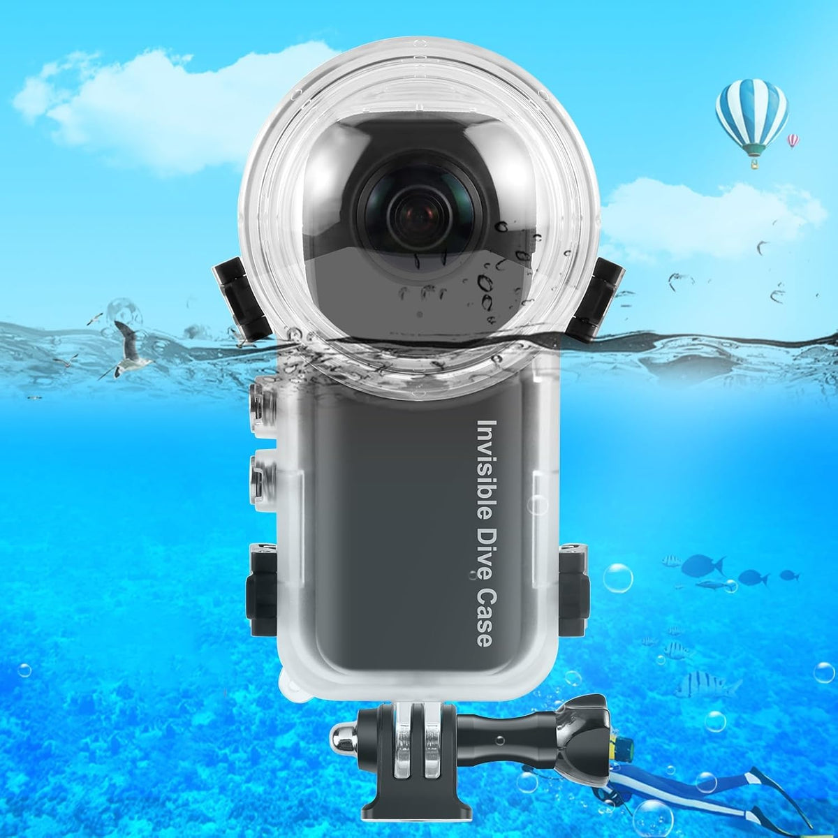 PULUZ 50m/164ft Invisible Dive Case for Insta360 X4 Underwater Waterproof Diving Housing Cover Protective PC Sealed Shell Photography Housings with Bracket Action Camera Accessories