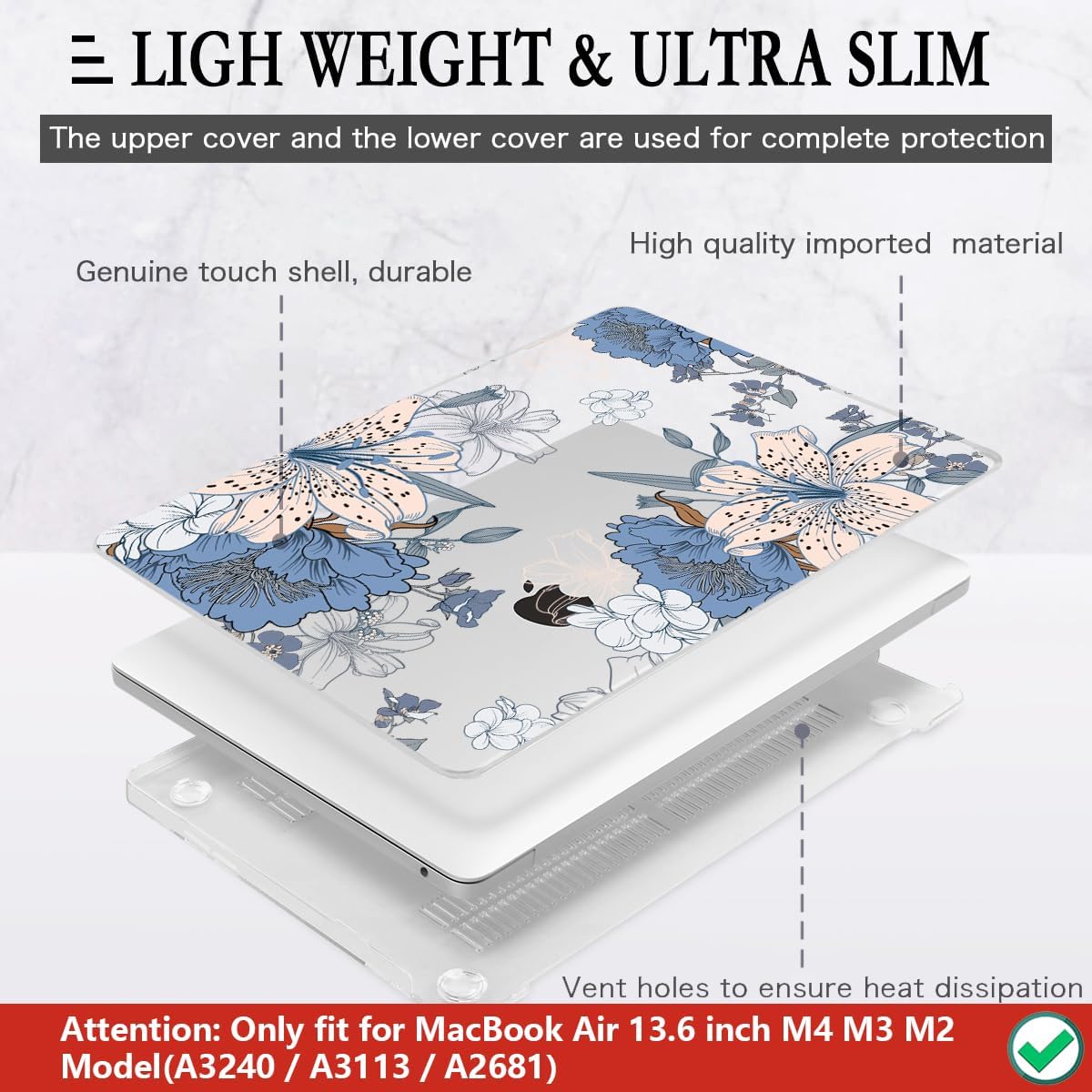 CISSOOK Compatible with MacBook Air 13.6 inch Case 2025 2024 2022 Release A3240 A3113 A2681, Lily Flowers Hard Shell Keyboard Cover Screen Protector for MacBook Air 13 inch M2 M3 M4