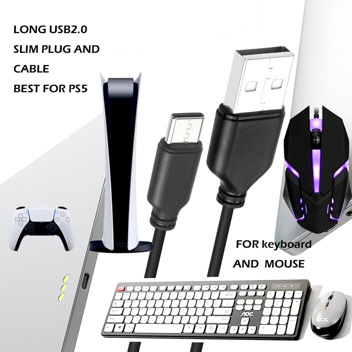 Long USB A Mouse 25FT, High Performance Wired Mouse for Windows PC, Laptop, Notebook, Mac, Chromebook