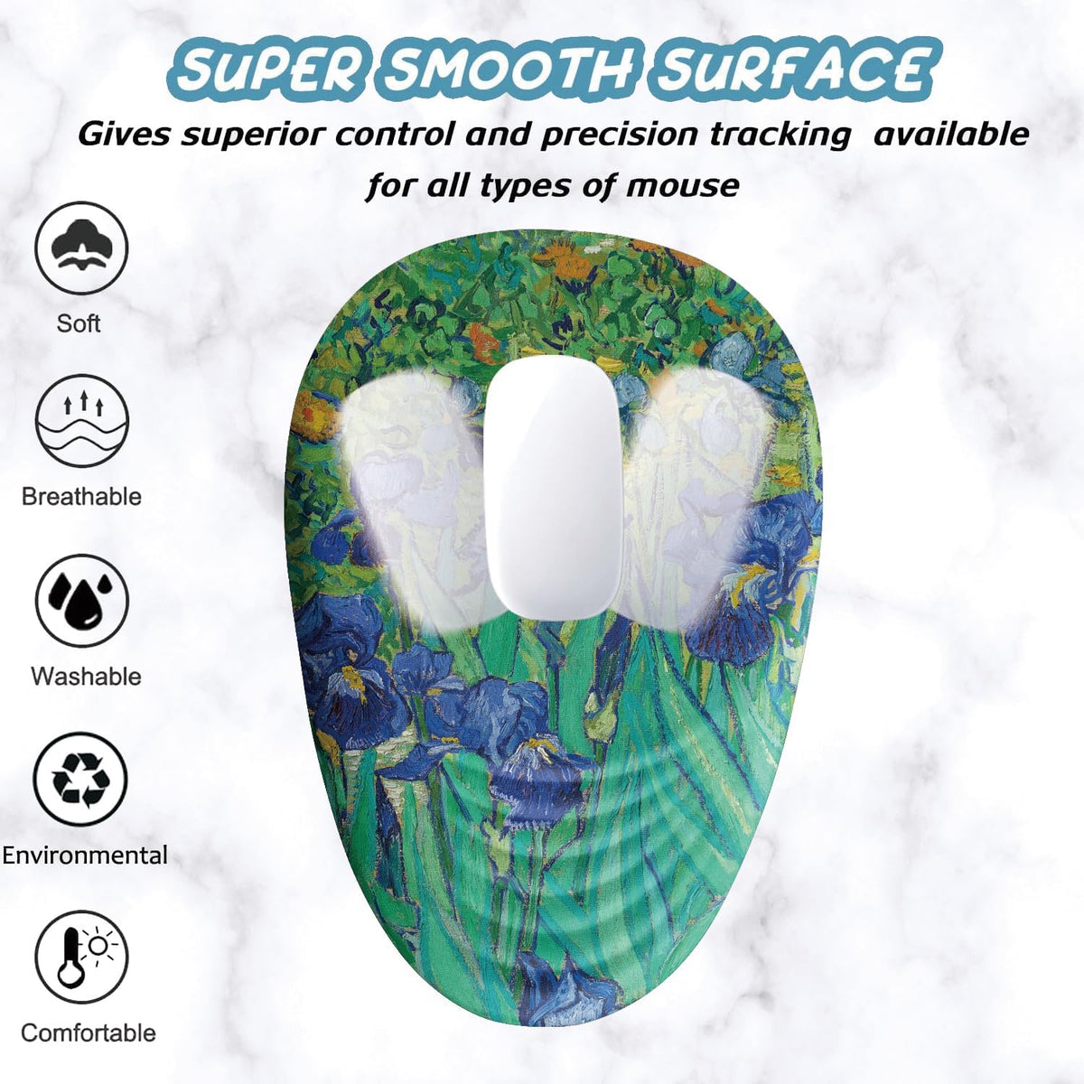 Ergonomic Mouse Pad Wrist Support, Floral Mouse Pad with Wrist Rest, Non-Slip PU Base MousePads with Foam Massage Design for Pain Relief, Desk, Office, Home, Van Gogh Flower