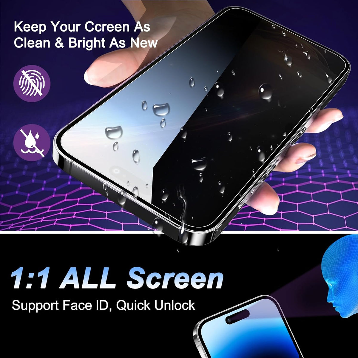 avakot-2 Pack Privacy Screen Protector for iPhone 14 Pro [6.1 inch], Anti Spy Private Tempered Film, Easy Install