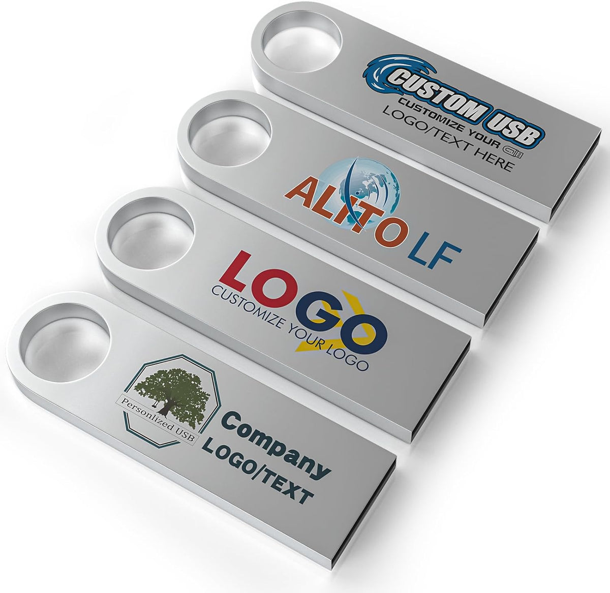 ABLAZE Custom Flash Drive 256MB 10 Pack, Personalized USB with Your Logo Metal Thumb Drives USB 2.0 Memory Stick Pendrive (Sliver)