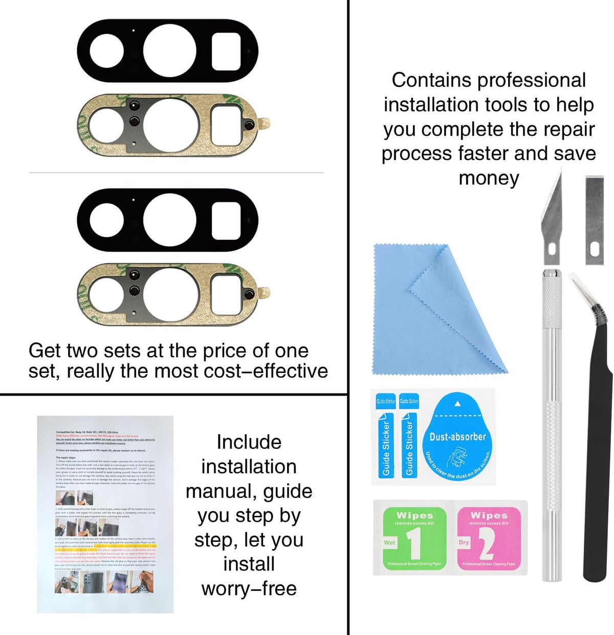 2 PCS for ASDAWN Back Rear Camera Lens Glass Replacement for Google Pixel 8 Pro 6.7 Inches with Pre-Installed Adhesive
