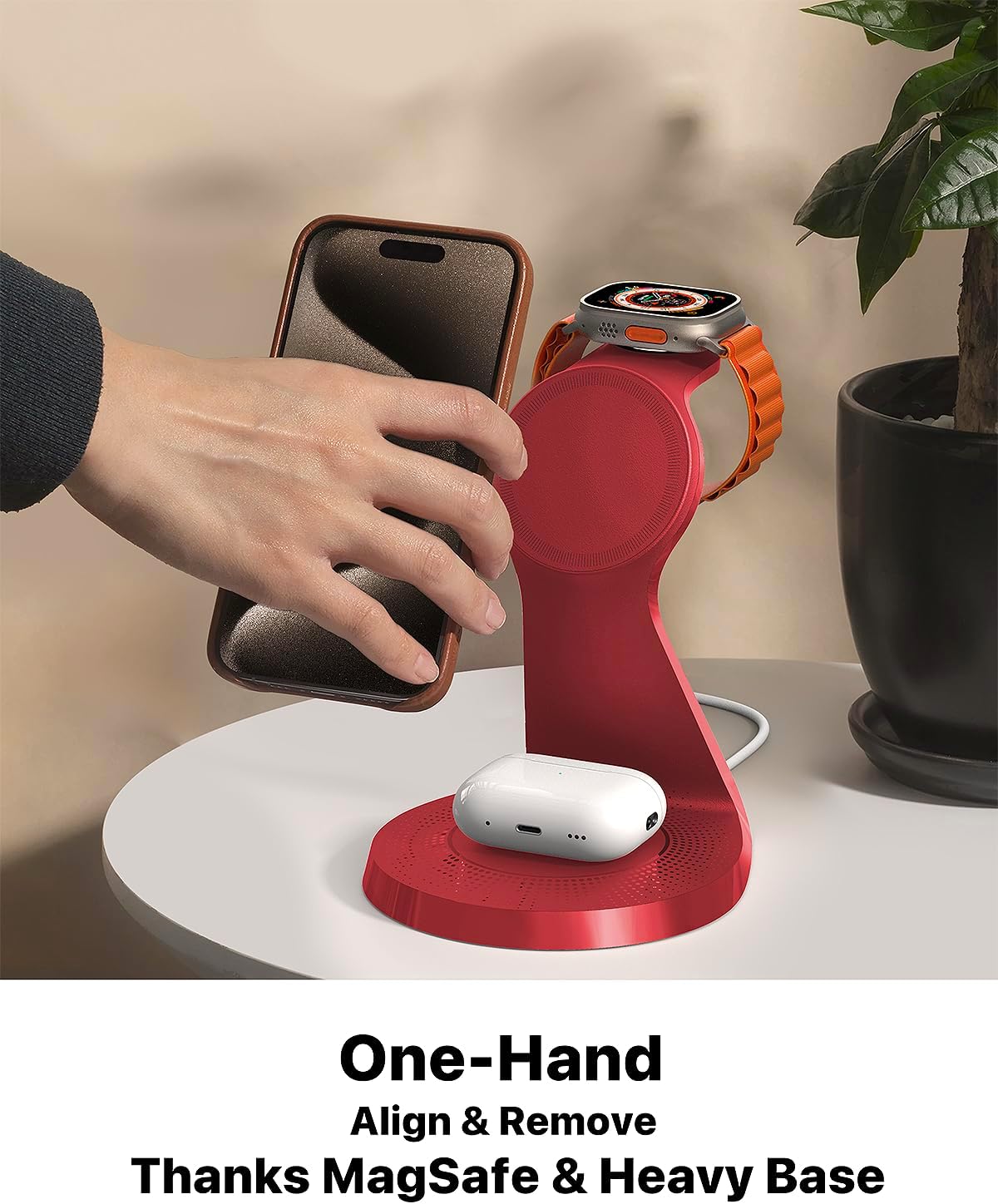 3 in 1 Charging Station for Apple Devices,Mag-Safe Charger Stand Fast Charging,Wireless Charger for iPhone 16/15/14/13/12 Series,& AirPods,& iWatch(USB-C Charger Included)