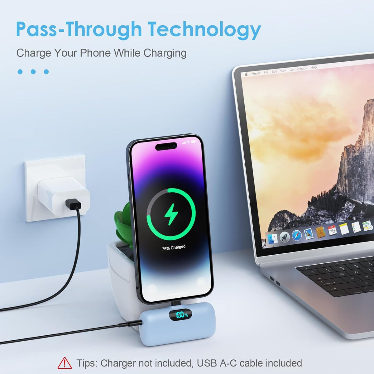 Small Portable Charger for iPhone, Upgraded 5000mAh PD Fast Charging Power Bank, Mini Plug-in Battery Pack, Compatible