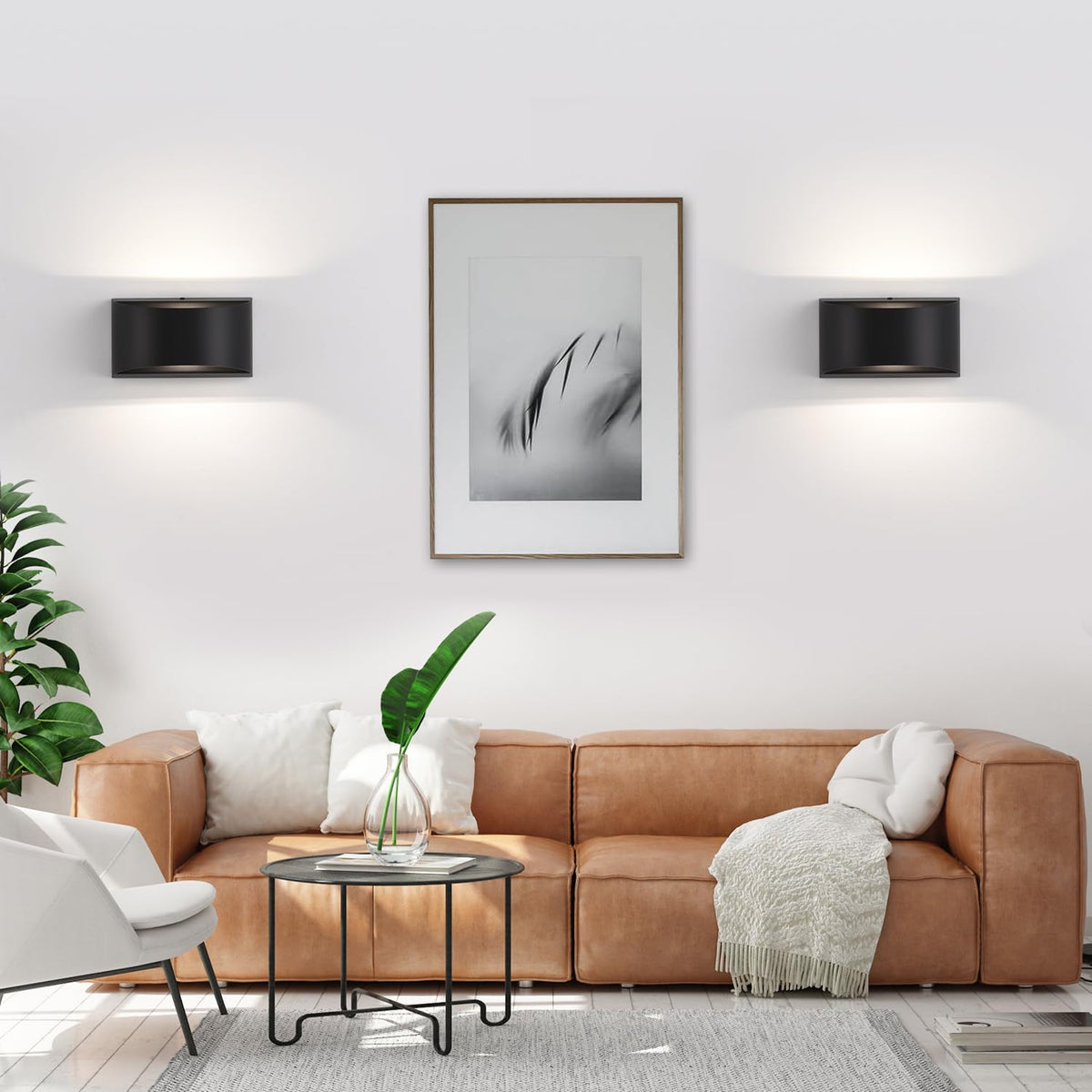 SHIWEIDA Black Modern LED Wall Sconces,Hardwired Wall Sconces with 3 Color Dimmable Indoor Up and Down Wall Mount Light Hardwired Indoor Wall