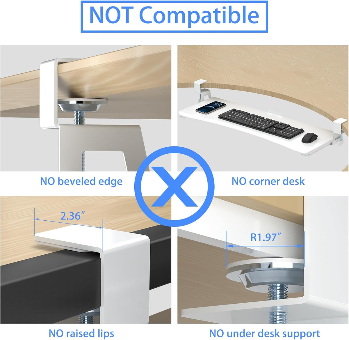 suptek Large Keyboard Tray Under Desk Pull Out with C Clamp Mount, Computer Keyboard & Mouse Tray, 34 (38 Including Clamps) x 11.8 inch Slide-Out Platform Computer Drawer for Typing, White, DSF1LW