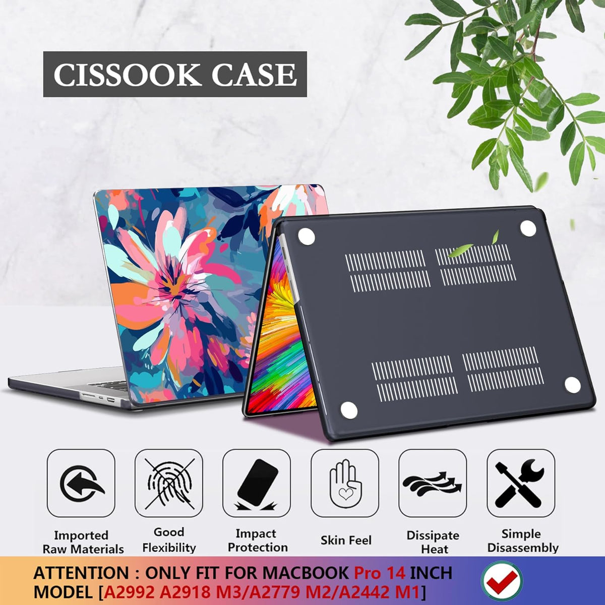 CISSOOK Compatible with MacBook Pro 14 inch Case 2024, 2023 2022 2021 Release M4 A3112 A3185 A3401 M3 A2992 A2918 M2 A2779 M1 A2442 Pro/Max Chip, Plastic Hard Case &Keyboard Cover, Muti-color Painting