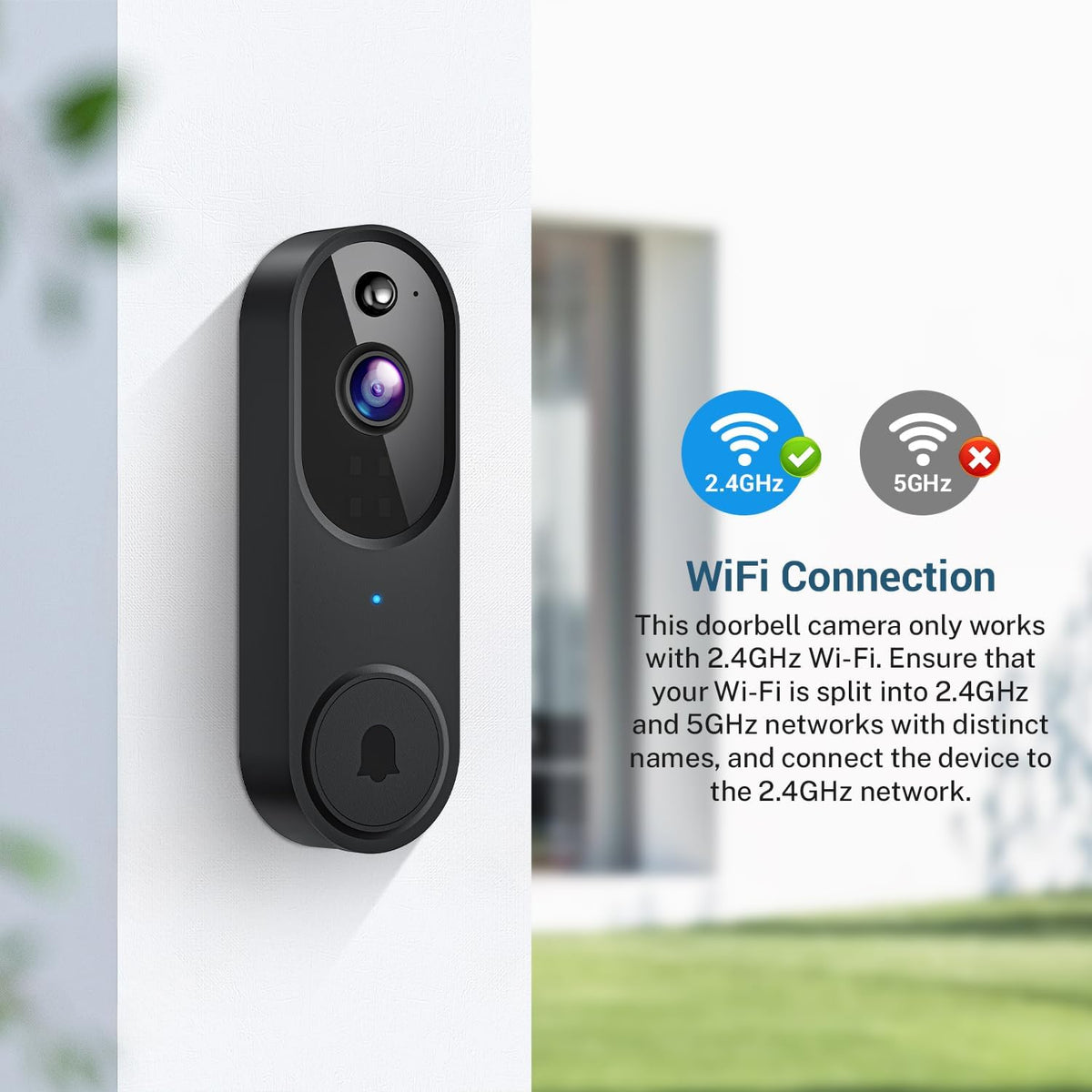 GridTera 2-Way 2.4G Smart Video Doorbell Camera Wireless, AI Human Detection and Instant Alerts, Night Vision, Audio