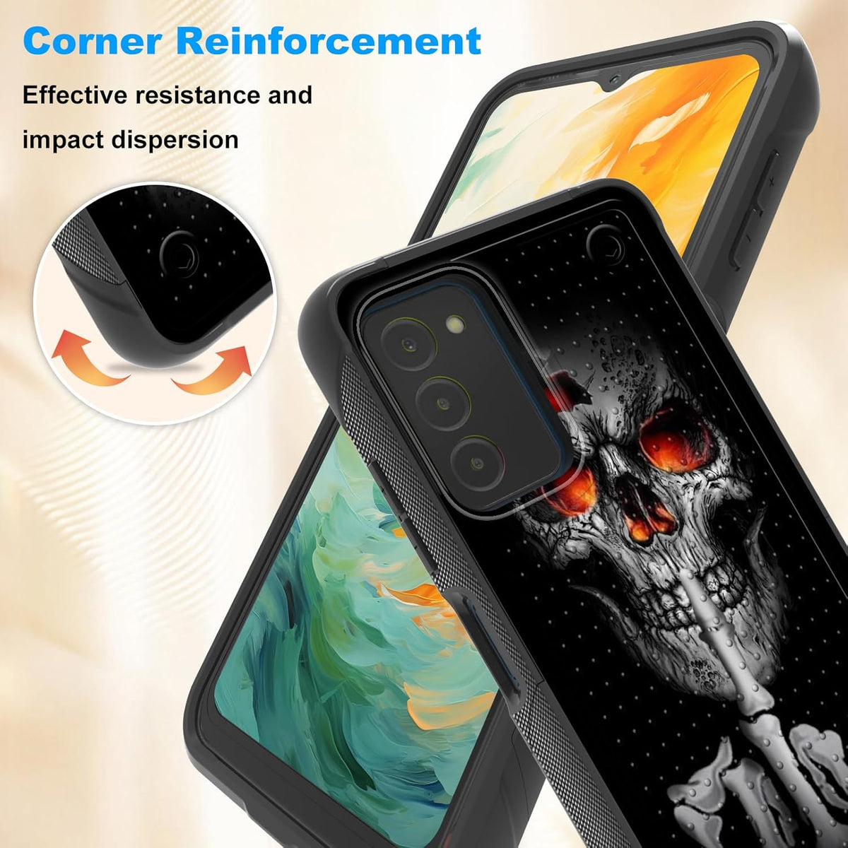 Samsung Galaxy A03s Phone Case with Screen Protector, Skull Finger, Heavy Duty Rugged Non-slip Shockproof Cover