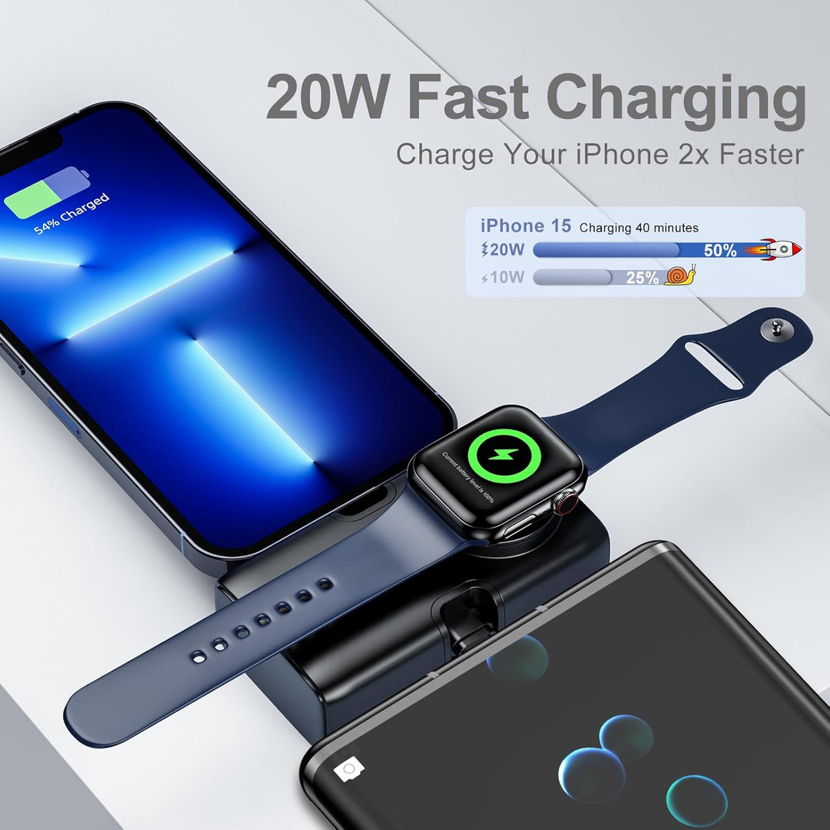 Portable Charger for iPhone Apple Watch, Samsung, 5000mAh 20W PD Fast Charging Built-in Foldable USB-C Connector,
