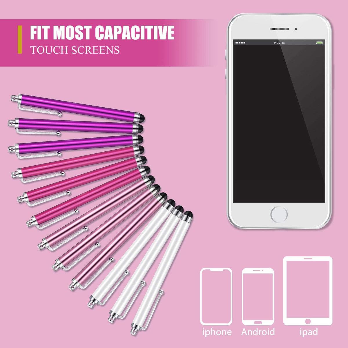 Outus 36 Pcs Stylus Pen for Universal Capacitive Touch Screens Devices, Stylus Pen Compatible with Tablet for Classroom Travel Olders Friendly(Pink, Purple, Rose Red, White)