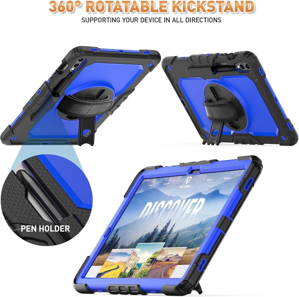 Timecity Case for Samsung Galaxy Tab S10 Plus/ S9 FE Plus/ S9 Plus 5G Tablet 12.4'' Case - Heavy Duty Protective Cover with Screen Protector, Stand, Shoulder Strap & S Pen Holder, Kids-Friendly, Blue