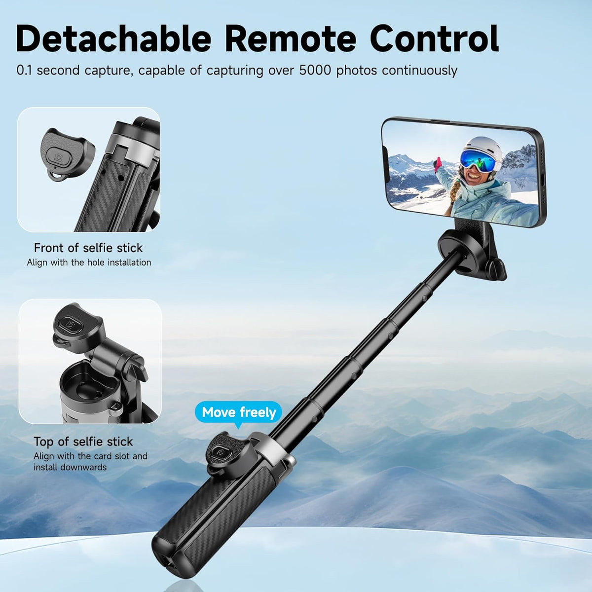 Selfie Stick for iPhone, Magnetic Tripod with Detachable Wireless Remote & Portable Tripods for iPhone - 3 in 1 Tripod for Video Recording, Live Streaming, Desktop Mobile Phone Stand