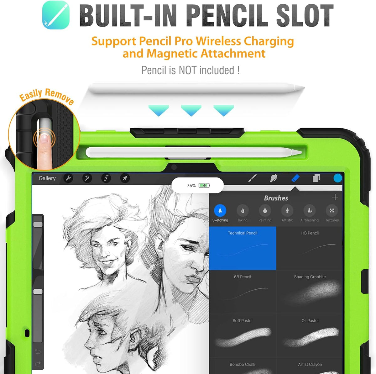 HXCASEAC Case for iPad Air 11 inch (2025 M3 / 2024 M2), Shockproof Design with Pencil Holder/Screen Protector/Rotating Hand Strap, Protective Cover for iPad Air 7th/6th Generation - Green