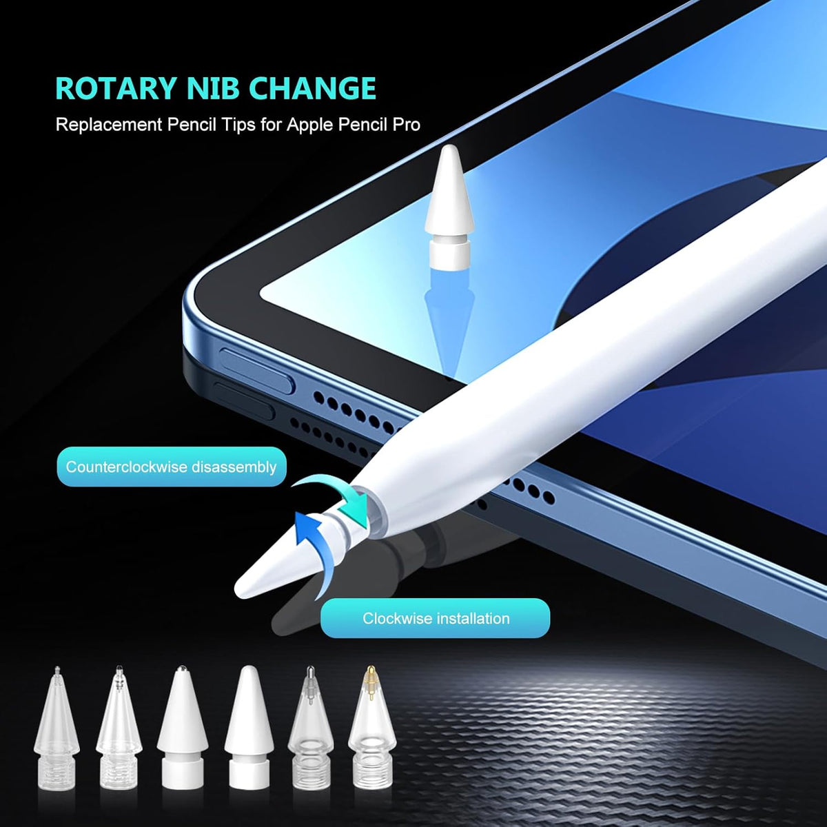 Replacement Tips for Apple Pencil Pro (1st/2nd Gen & USB-C), Upgraded iPad Pen Tips with Carrying Case, Precise Stylus Accessories - 6 Pack, Blue
