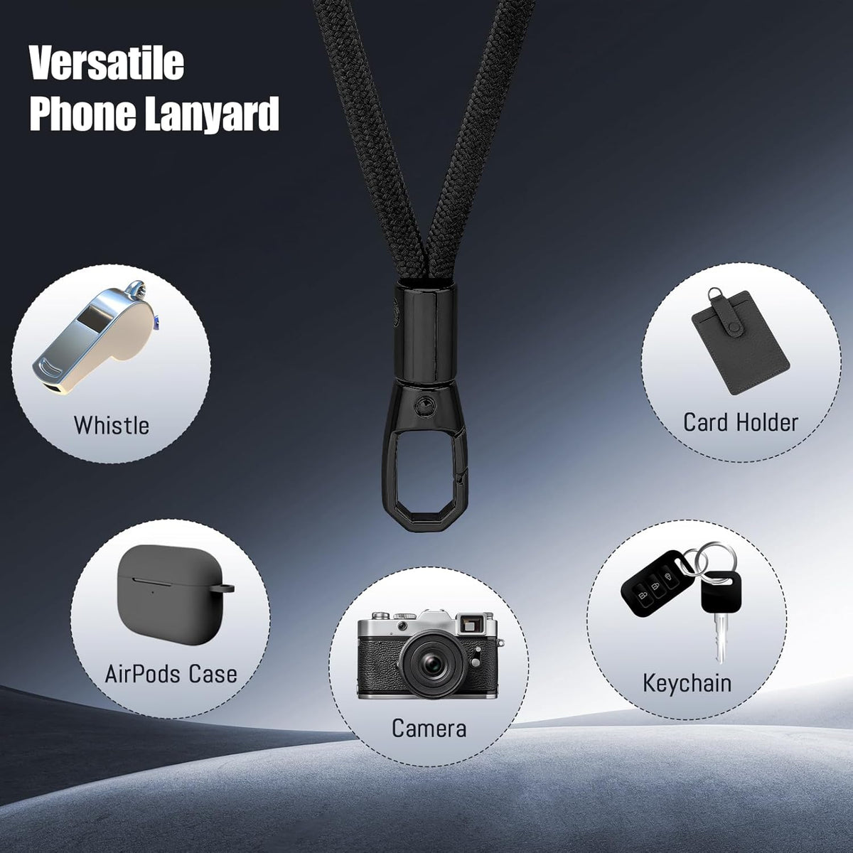 Phone Lanyard 2 Pack, 2x Adjustable Crossbody Phone Strap, 2x Tether Tab, Anti-theft Universal Cellphone Multifuctional Patch Lanyards for iPhone & Most Smartphones, Black+Black