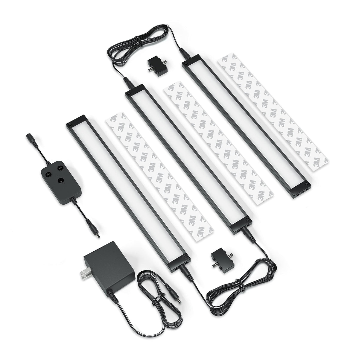 EShine 3 Pack 12 inch Black Smart Dimmable LED Under Cabinet Lighting Kit Compatible with Alexa, Google - Cool White (6000K)