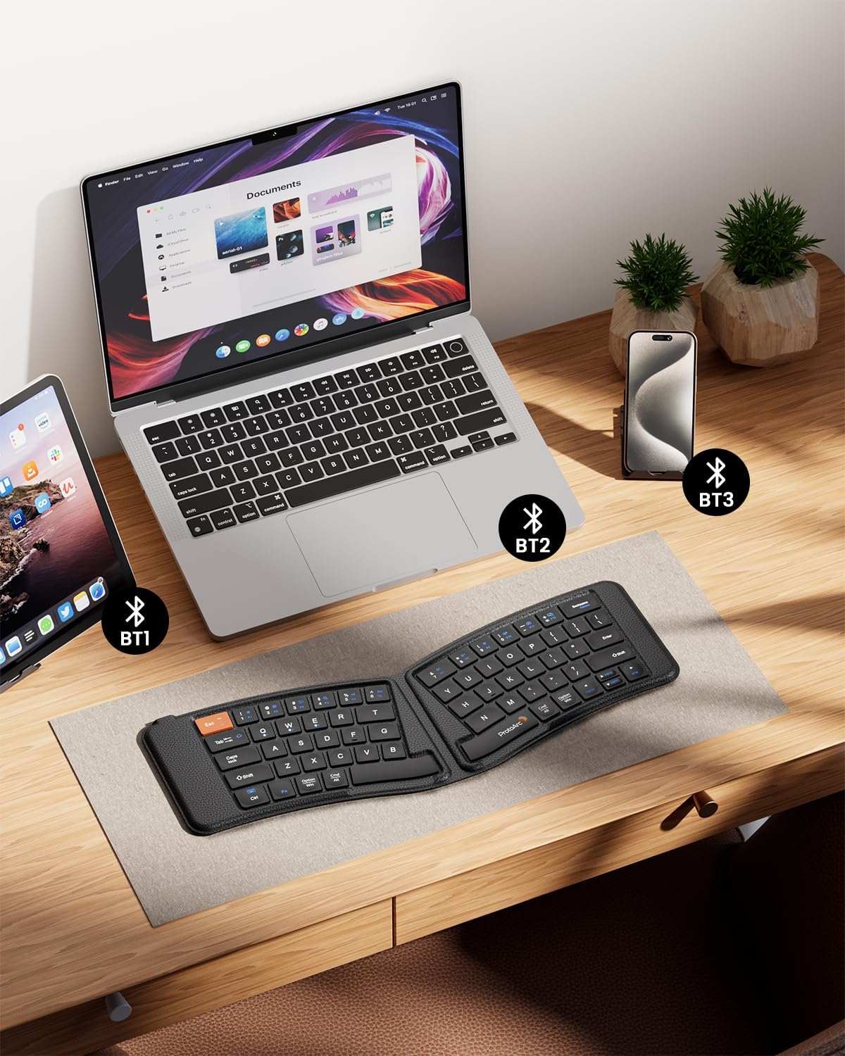 ProtoArc Ergonomic Foldable Keyboard, XK03 Split Folding Travel Bluetooth Keyboard, Ultra Slim, Portable for iPad, iPhone, Tablet, Laptop, PC