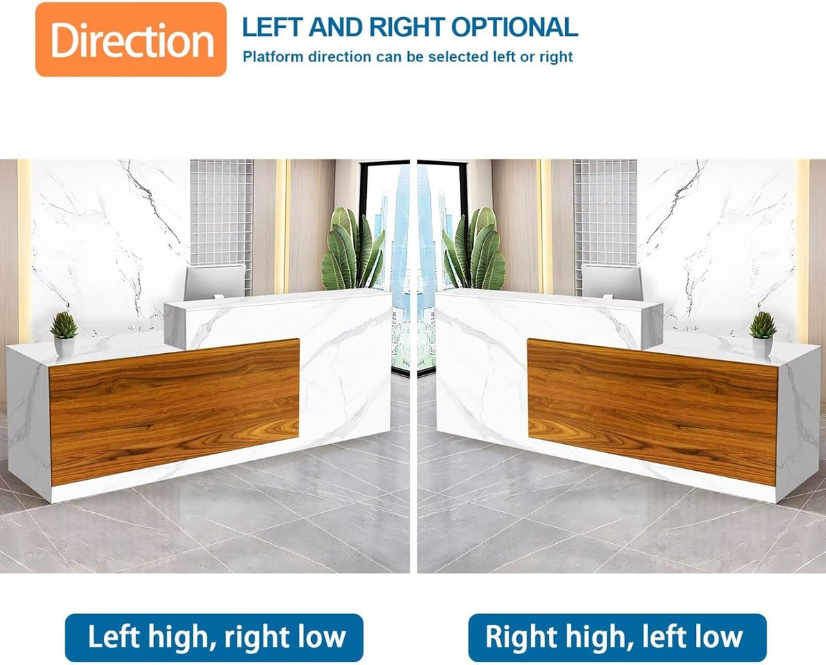 Reception Desk with Counter Modern Checkout Counter with Lockable Drawer Keyboard Tray Receptionist Desk for Office Salon Reception Table S Right 63inch/160cm