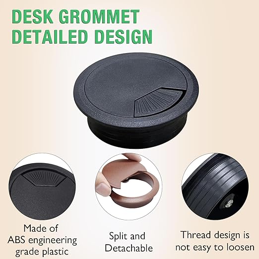 EASYEAH 2 Pcs Desk Grommet 2-1/16" / 53 mm, Desk Cord Hole Cover, Cable Grommet ABS Plastic, Desk Hole Grommet for Home & Office Pc, Detachable Adjustable Cable Cord Organizer-Light Grey