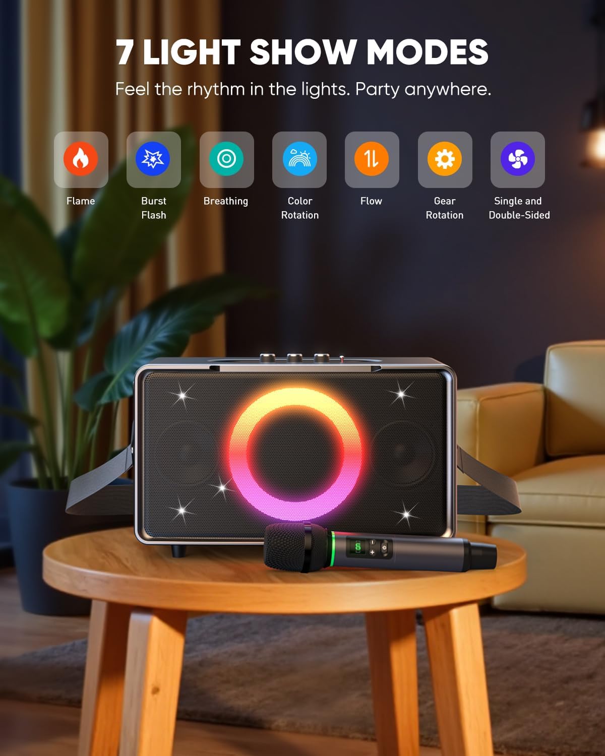GFEEN Portable Bluetooth Speaker: 100W(160W Peak), 15H Playtime, Wireless Speakers with Microphone, 5″ Subwoofer, Loud Sound, Light Show, Fast Charging for Outdoor, Party, Backyard(Silver with 1Mic)