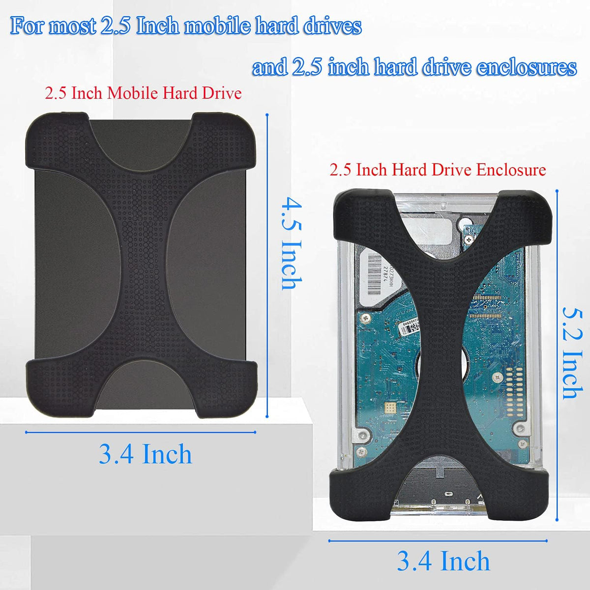 4 Pieces of 2.5 Inch Silicone Hard Drive Protective Case, Shock Proof and Drop Proof Elasticity to Protect Your Device Safety, Suitable for 2.5 Inch Mobile Hard Drives