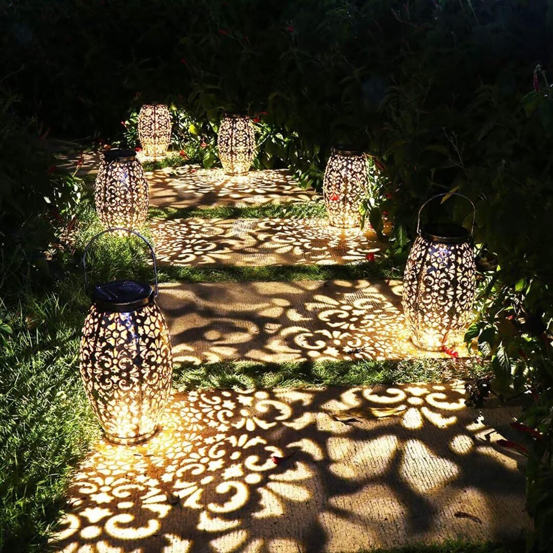 Kaixoxin 2 Pack Solar Lantern Lights for Hanging or Table Outdoor Solar Light for Patio Courtyard Garden (Silver-2pack)