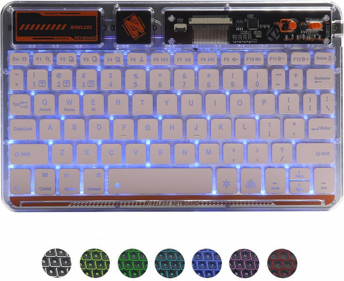 Slim Portable Wireless Bluetooth Keyboard, 10 Inch, 7 Colors Backlit, Rechargeable for Android Tablet, Smartphone,