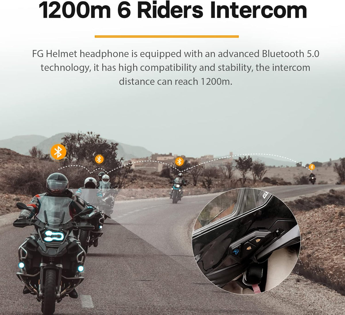 FreedConn FG Motorcycle Bluetooth Headset, 2-6 Riders Motorbike Communication System, IP65 Waterproof, Universal Pairing