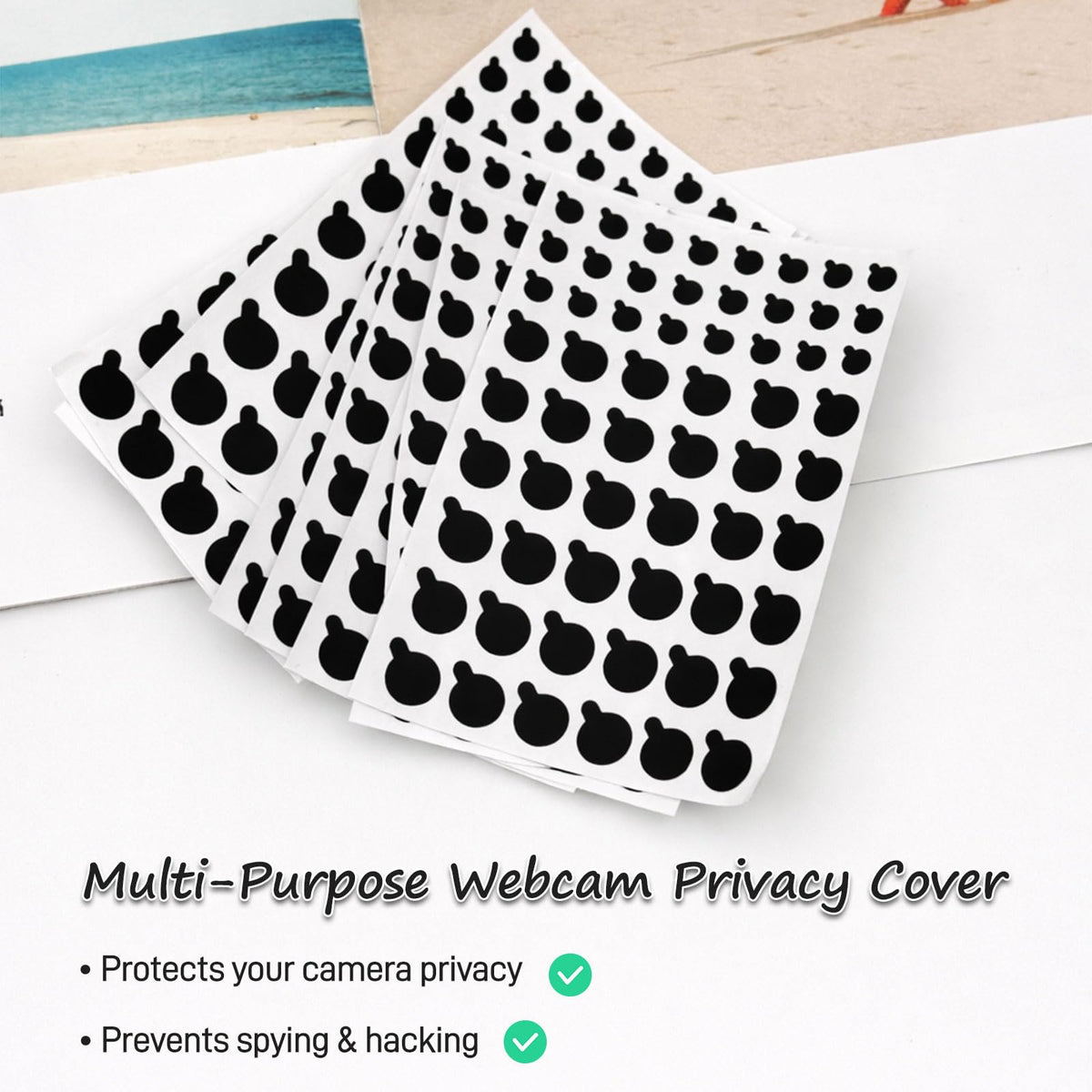 Mnvhoky Solid Color Webcam Privacy Stickers, Anti-Peeping Camera Cover Tabs, Reusable Low-Tack Vinyl Covers, Multi-Size Black Sheets (7 Pack, Matte