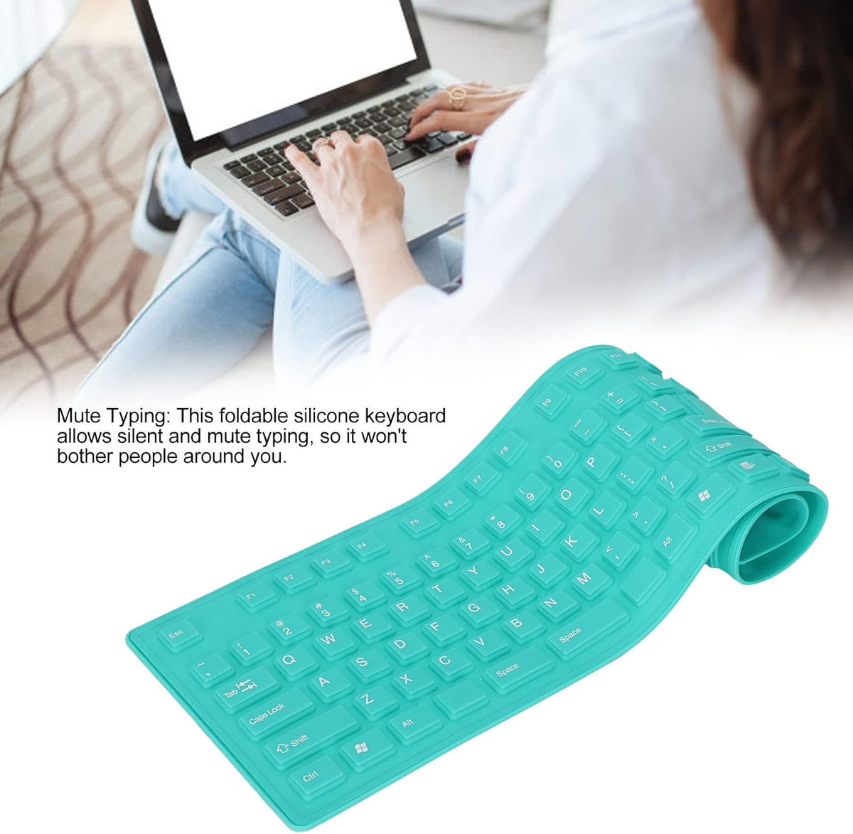 Foldable Silicone Keyboard, 108 Keys Waterproof Rollup USB Wired Keyboard for PC/Laptop/Notebook (Green)