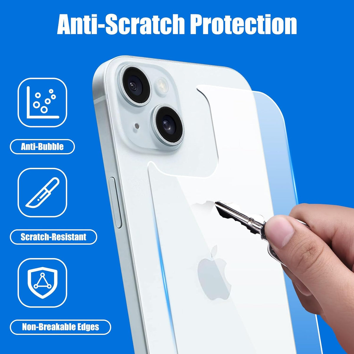 2 Pack Back Screen Protector for iPhone 15, Anti-Scratch Tempered Glass Protector for 6.1 inch iPhone 15