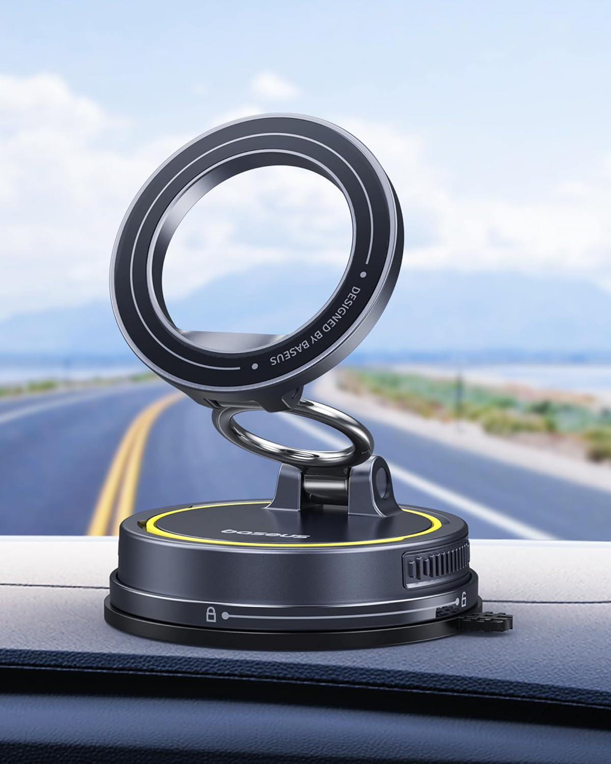Baseus for Magsafe Car Mount, Vacuum 119LBS Magnetic Suction Cup Phone Holder for Car, 720° Adjustable Foldable Cell Phone Holder with Reusable Washable Gel for Car & for iPhone 16 15 14 13 Pro Max