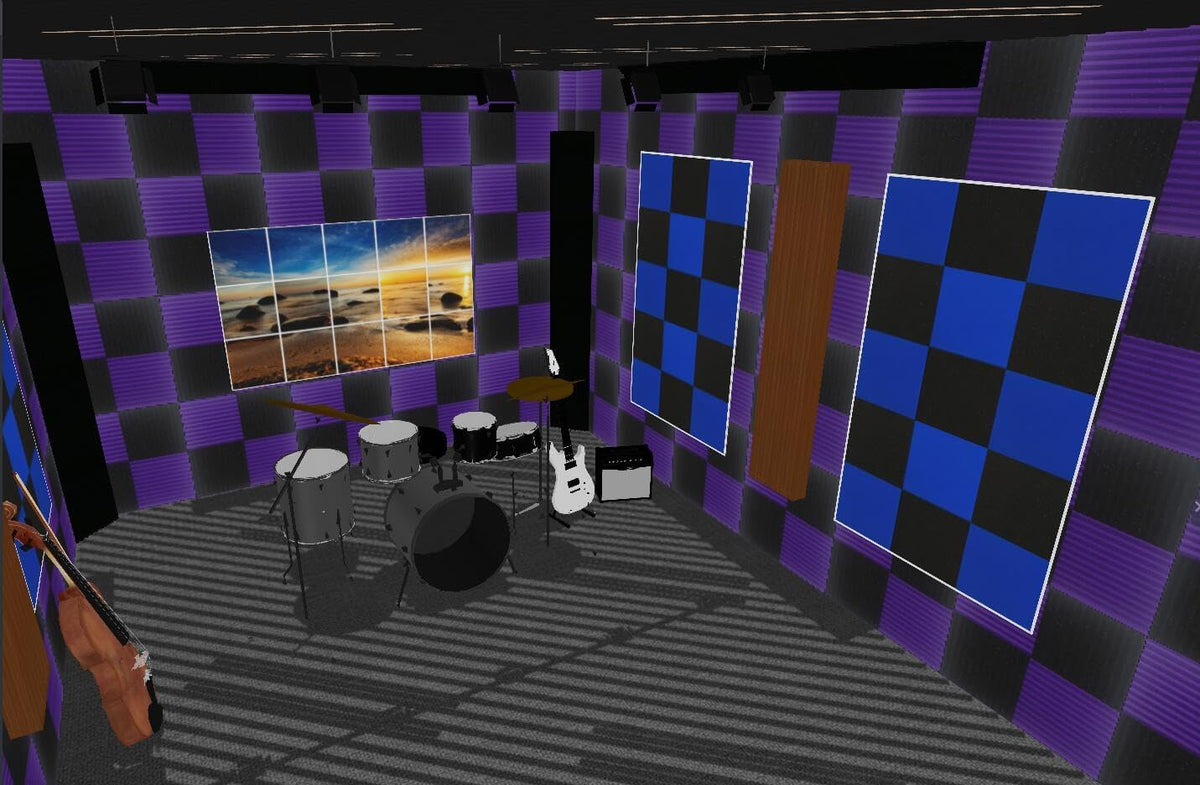 96 Pack Black/purple 12 "X 12 "X1" Acoustic Panels Studio Soundproofing Foam Wedge Tiles,