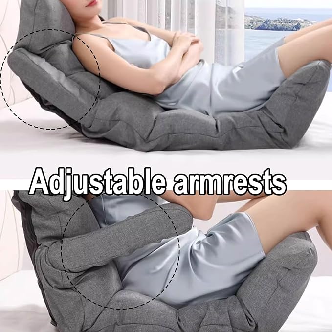 Gaming Chair Floor Cheap Iron Frame Support and Linen Fabric Fold Out Chair Bed Can Bear About 100KG Multiple Parts Can Be Adjusted with Armrests and Pillow(Rose)