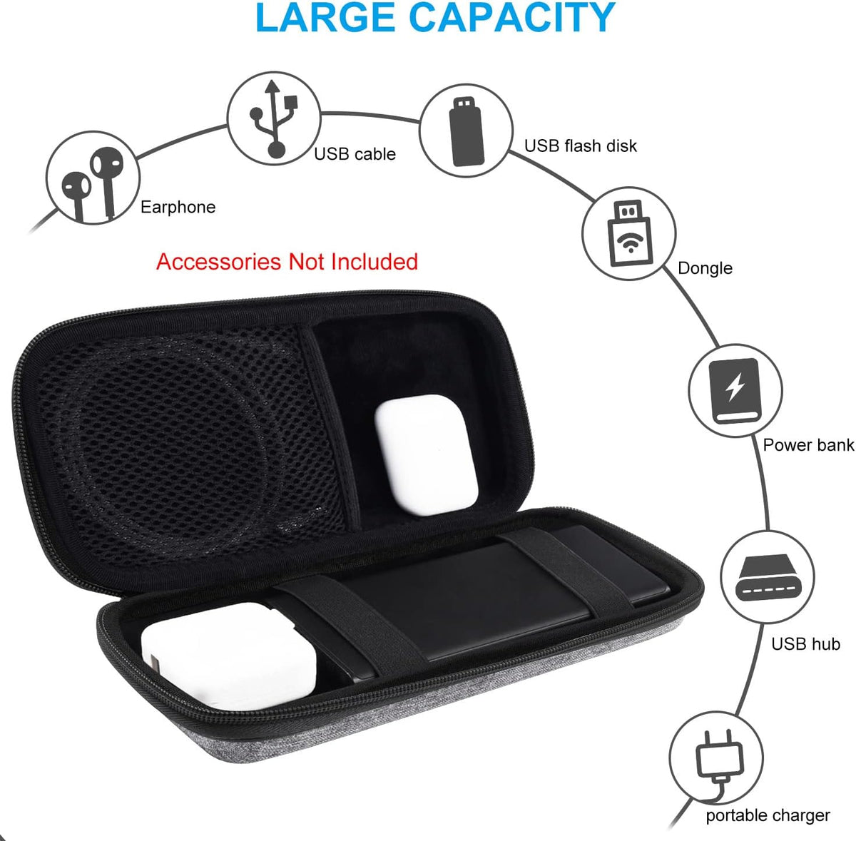 Powerbank Hard Drive Case Compatible with Anker Power Core 26800mAh/ PowerCore +26800mAh, RAV Power 26800/20100/20000mAh, ROMOSS 30000mAh, Miady 10000/15000mAh (Medium-Light Grey)