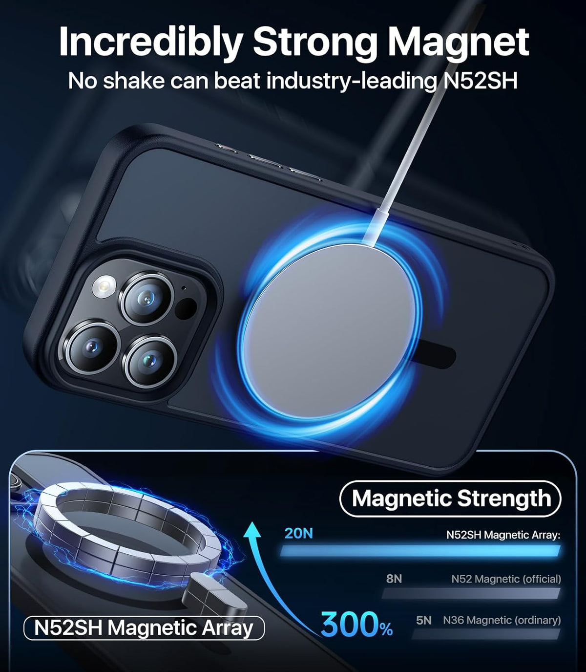 iPhone 15 Pro Case - Slim Translucent Matte, Shockproof, Military-Grade, Strong Magnetic, Compatible with MagSafe,