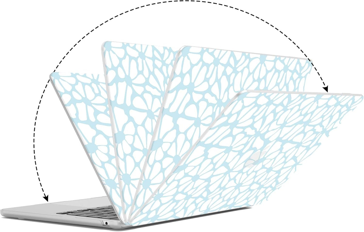 G JGOO Compatible with MacBook Air 13 inch Case 2025 2024 2023 2022 M4 A3240 M3 A3113 M2 A2681, Plastic Hard Shell for MacBook Air 13.6 inch Case + Keyboard Cover + Screen Protector, Blue Flower