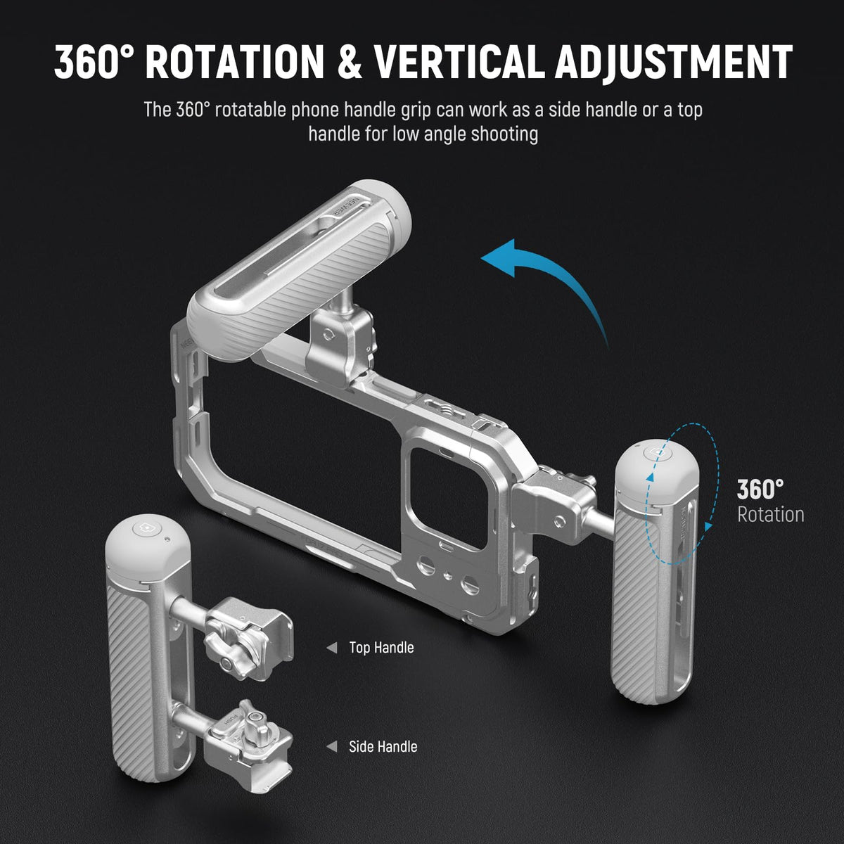NEEWER Quick Release Side Handle with Detachable Bluetooth Shutter, Anti Off Cold Shoe, 360° Rotation, Compatible with iPhone 16 Pro 16 Pro Max S25