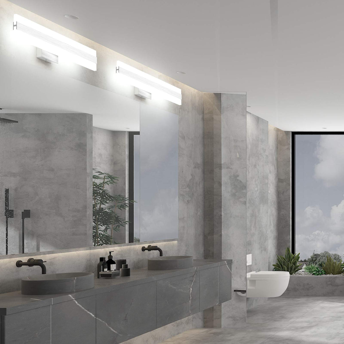 Aipsun 23.6in/24W Brushed Silver Aluminum Modern LED Vanity Light Frosted White Acrylic LED Bathroom Vanity Light Fixtures Up and Down Wall