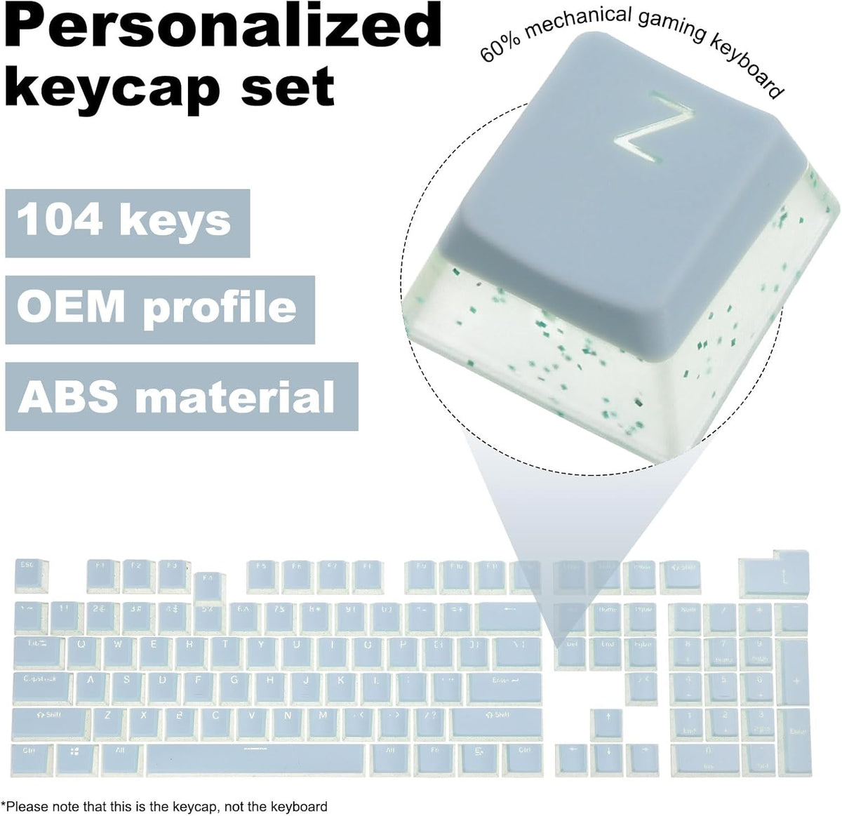 MECCANIXITY 104 Keys Pudding Keycaps Set, OEM Profile for 60 Percent Mechanical Keyboards, Teal Blue & Translucent