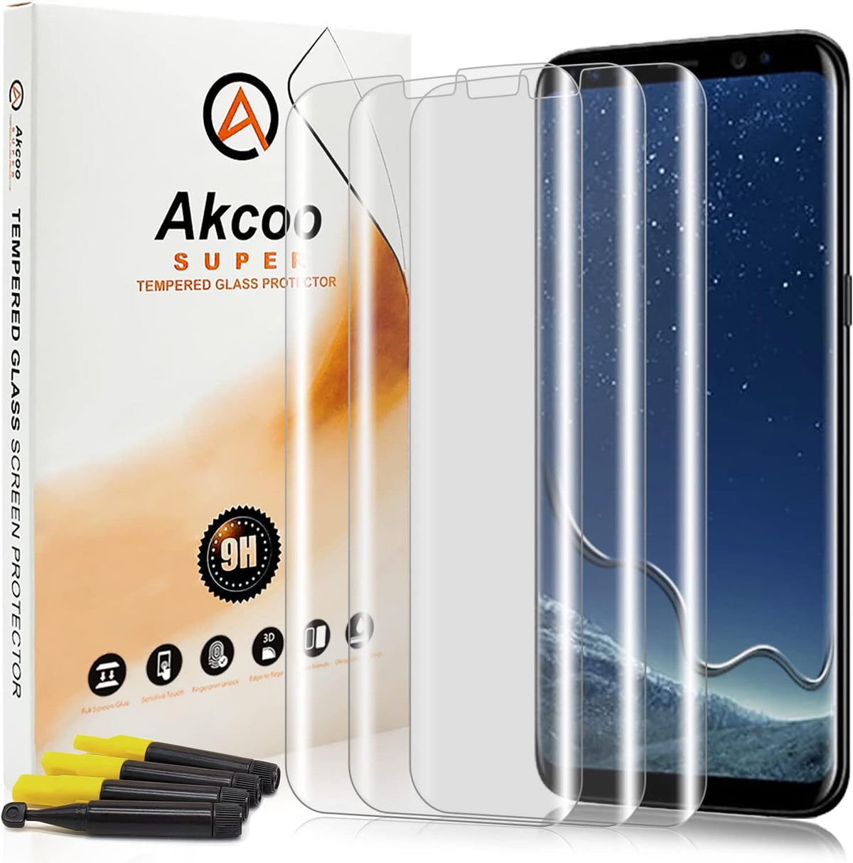 Galaxy S8 Plus Screen Protector [3 Pack], UV Tempered Glass, Edge to Edge Coverage, Full Screen Adhesive