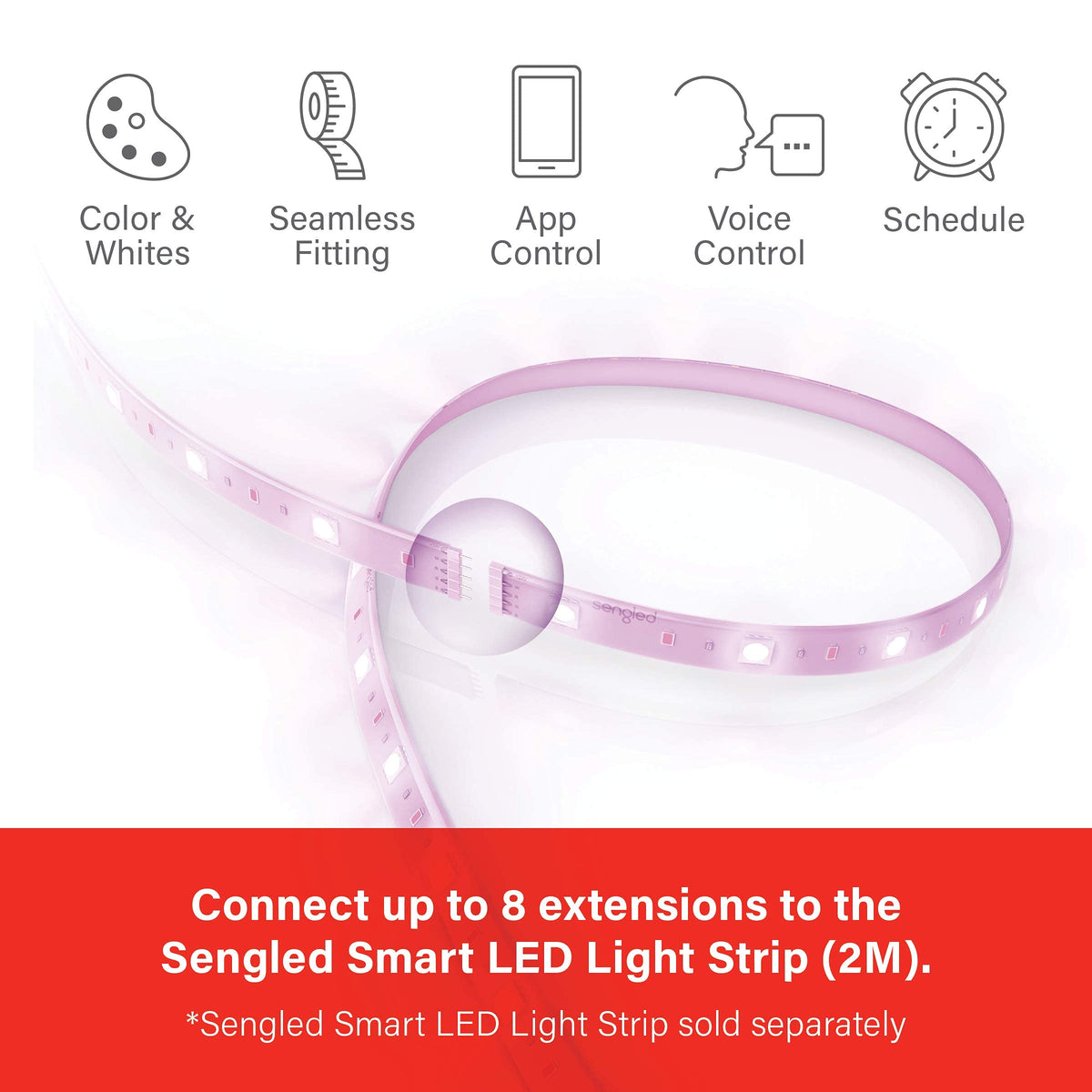 Sengled Smart Zigbee Multicolor Light Strip, 2M (6.56ft) Base Kit, Hub Required, Also Compatible with Alexa & Google Assistant, RGBW, Extendable, High