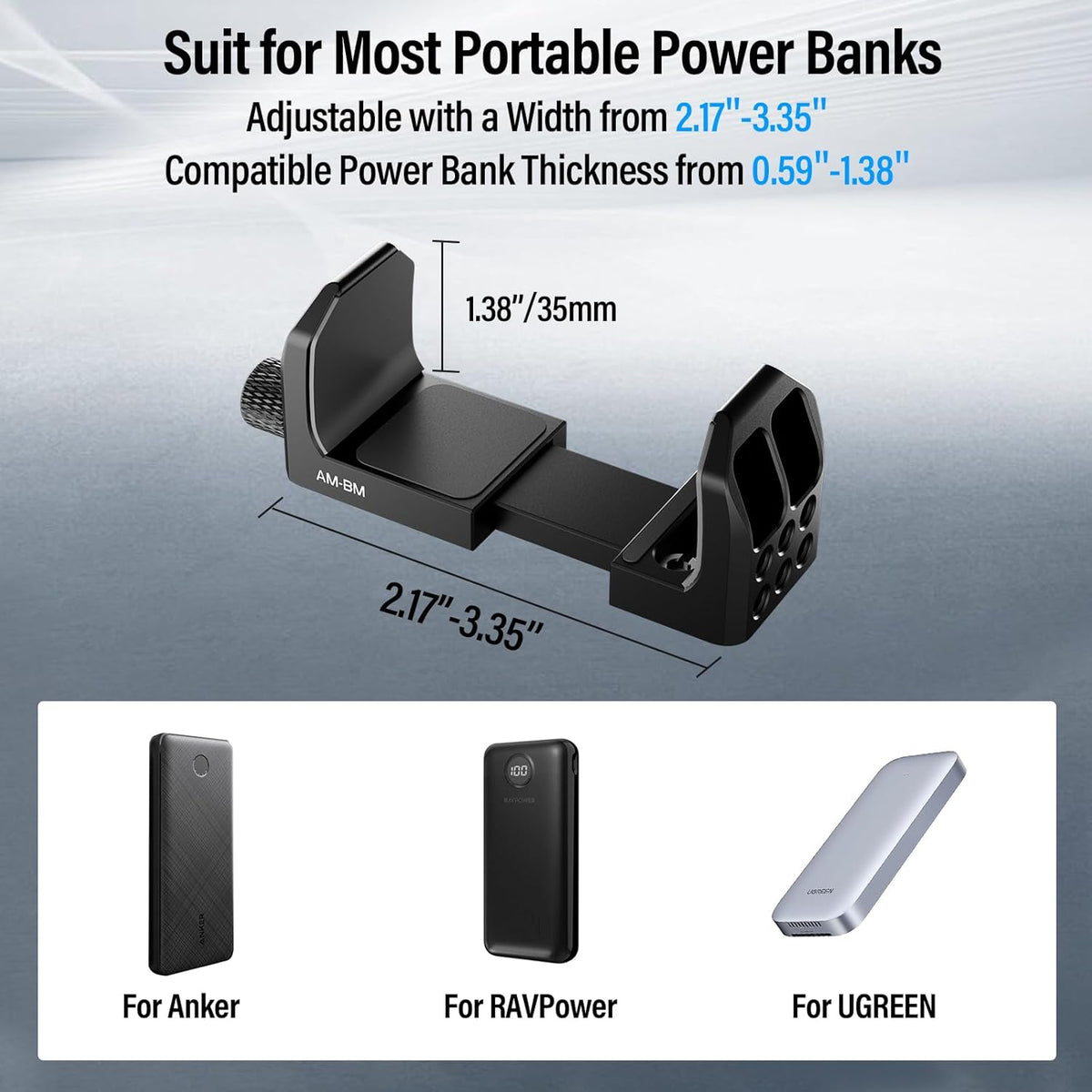 Sirui Universal Power Bank Holder, Aluminum Adjustable Clamp Mount for Camera, AM-BM