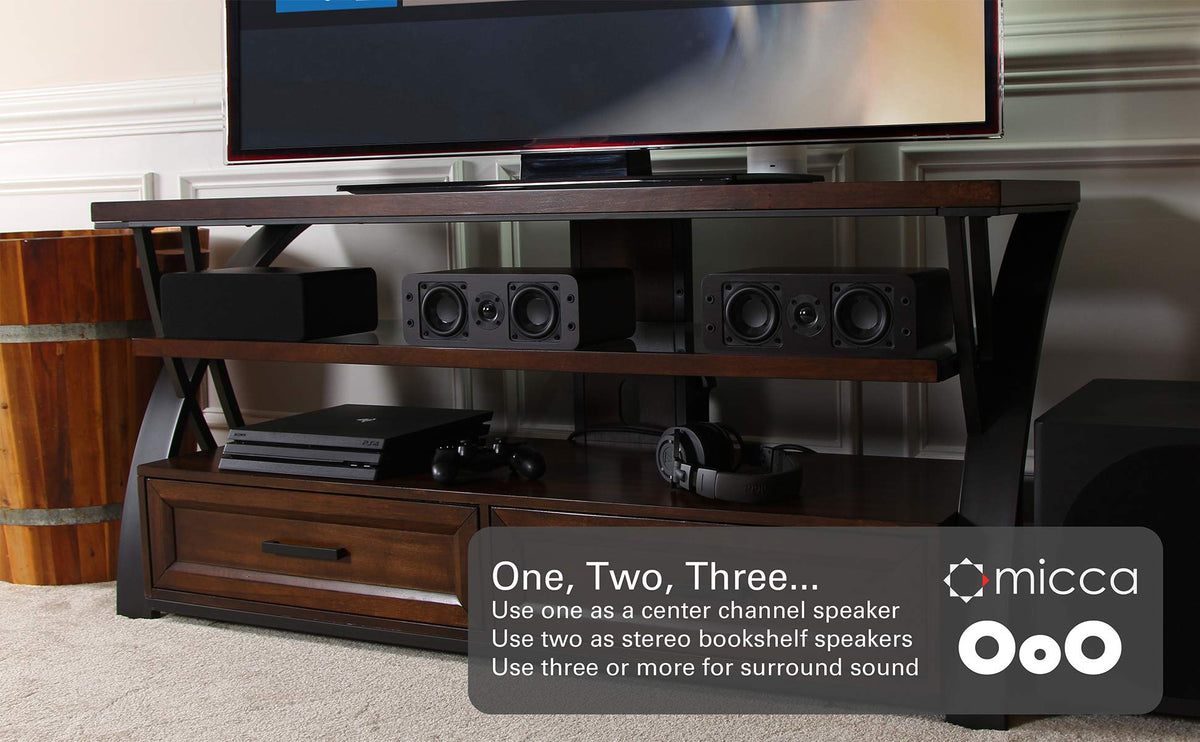 Micca OoO Slim Center Channel Speaker with 3-Inch Woofers and Silk Tweeter, Thin Design Under 4" Tall, for Desktop Stereo or Home Theater Surround