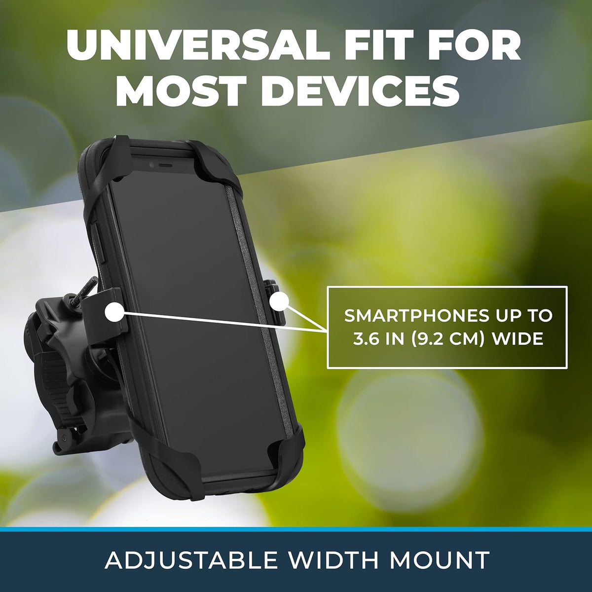 Roam Universal Black Net Bike Phone Mount Holder, 360° Rotation Hands Free Cell Navigation System for Motorcycle eBike Dirt Road Cruiser Scooter Jogging Stroller, Adjustable Up to 3.6" W x 7" L