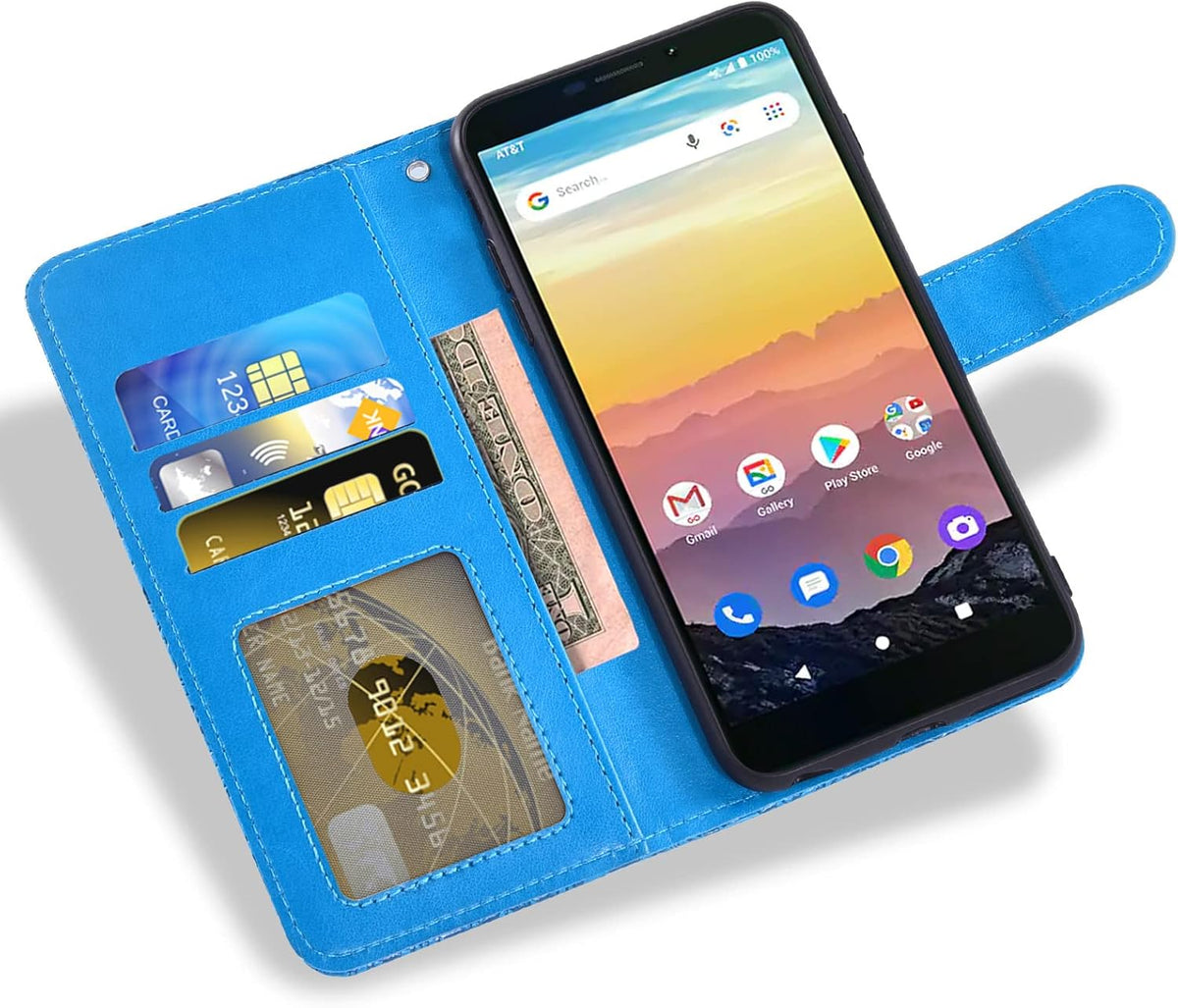 Asuwish Lace Wallet Phone Case for Cricket Vision 3/Debut/AT&T Calypso 1 2 with Tempered Glass & Card Holder - Blue