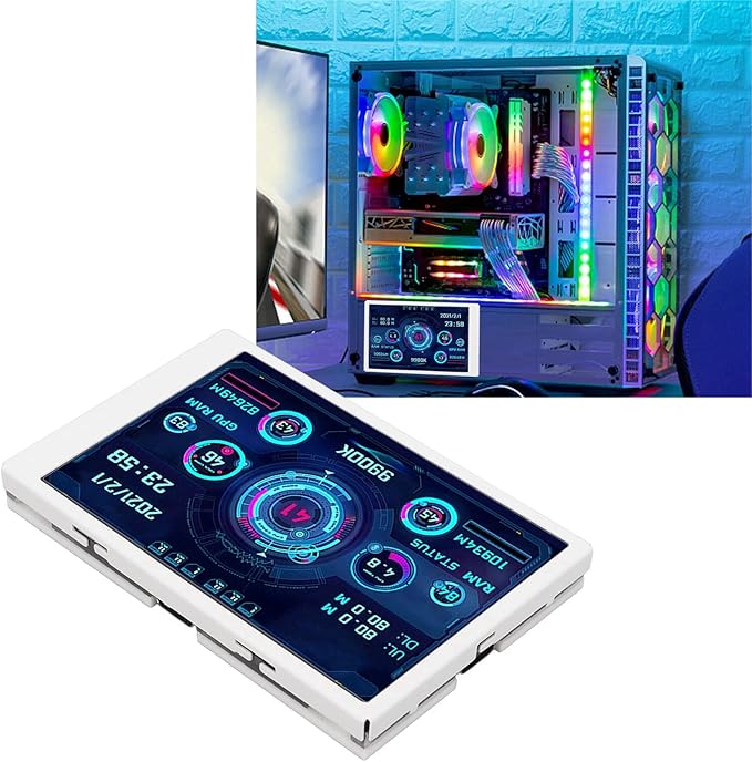 3.5 inch USB Mini Screen PC Temperature Display for PC Computer Case Secondary Screen Full View Display Small Screen CPU HDD Data Monitor (White)